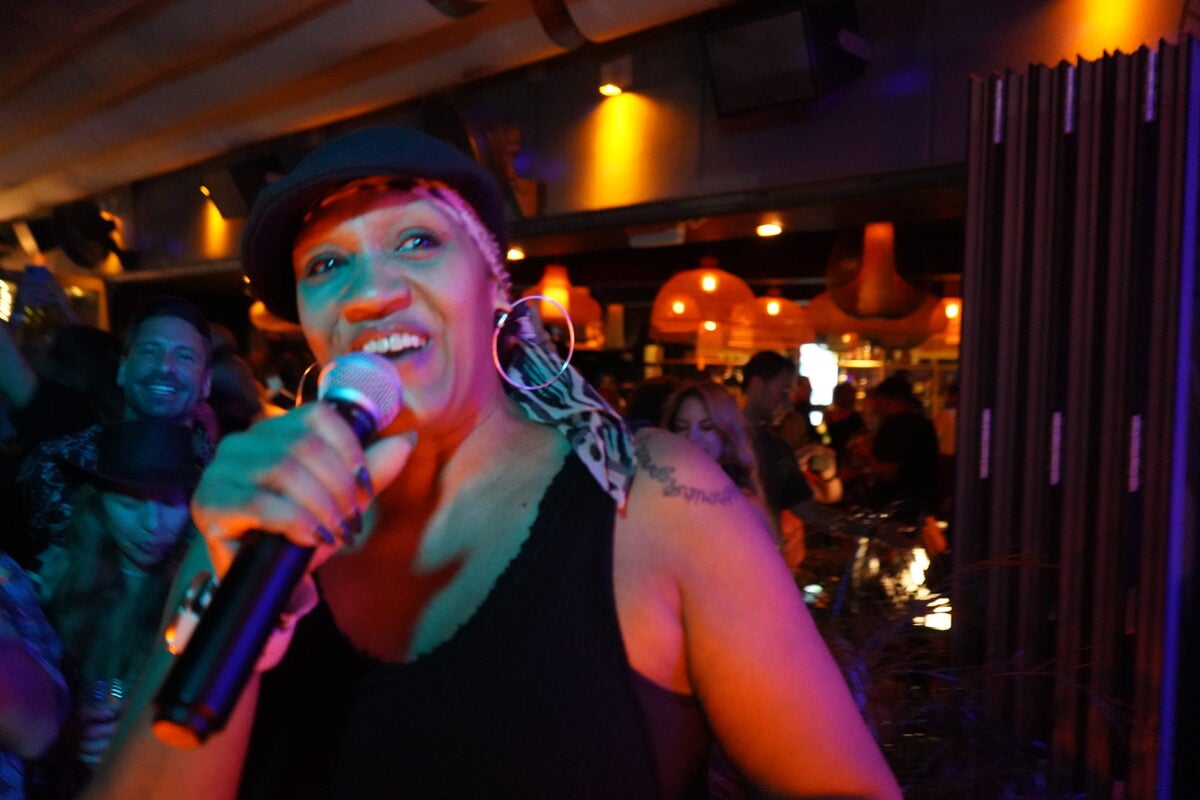 Vocalist singing live